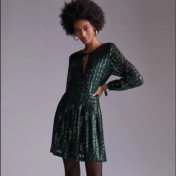 Anthropologie Sequined Open-Back Mini Dress - Picture 2 of 7